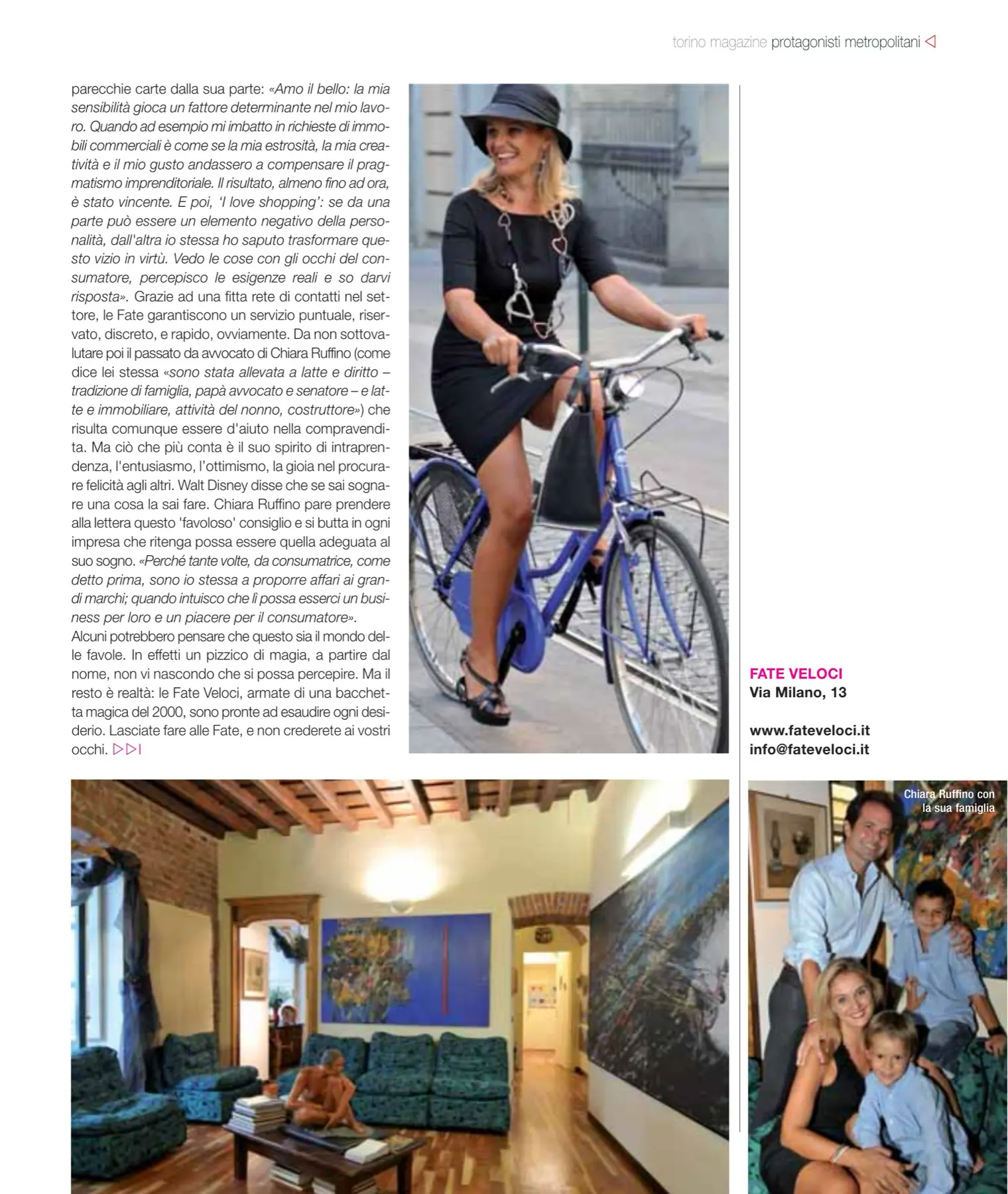 Torino Magazine, pagina 217: Chiara in bicicletta, il soggiorno di casa sua e una foto con la famiglia